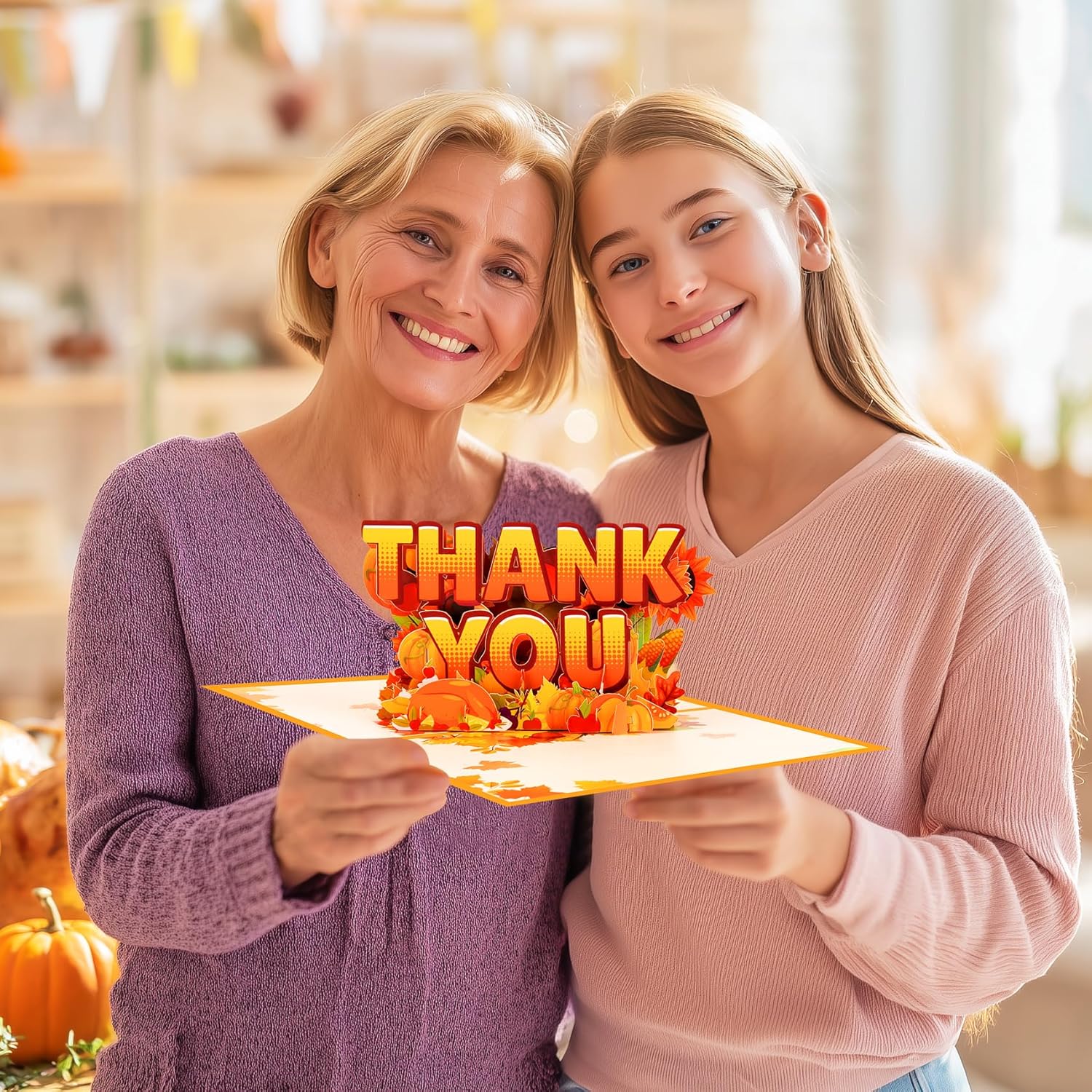Thank You Pop Up Card, Pumpkins Maple Leafs Card, 3D Popup Greeting Cards For Thanksgiving, Gratitude, Birthday, Mother'S Day,Valentine'S Day