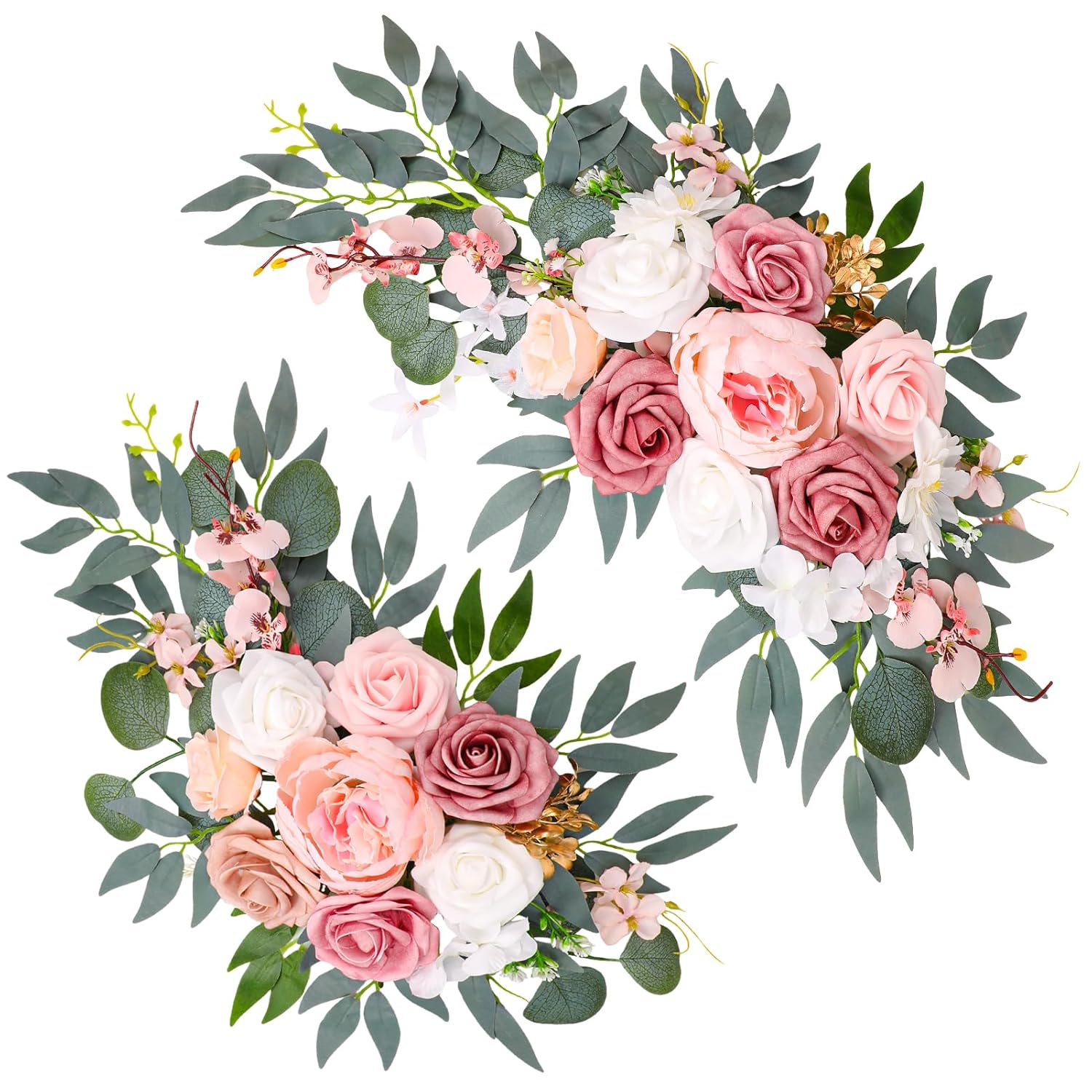 Wedding Arch Decorations 2 Pack - Reusable Artificial Hanging Flowers Floral Swag Greenery Garland For Wedding Welcome Sign Backdrop Bridal Ceremony Reception Backdrop Decoration, Baby Shower