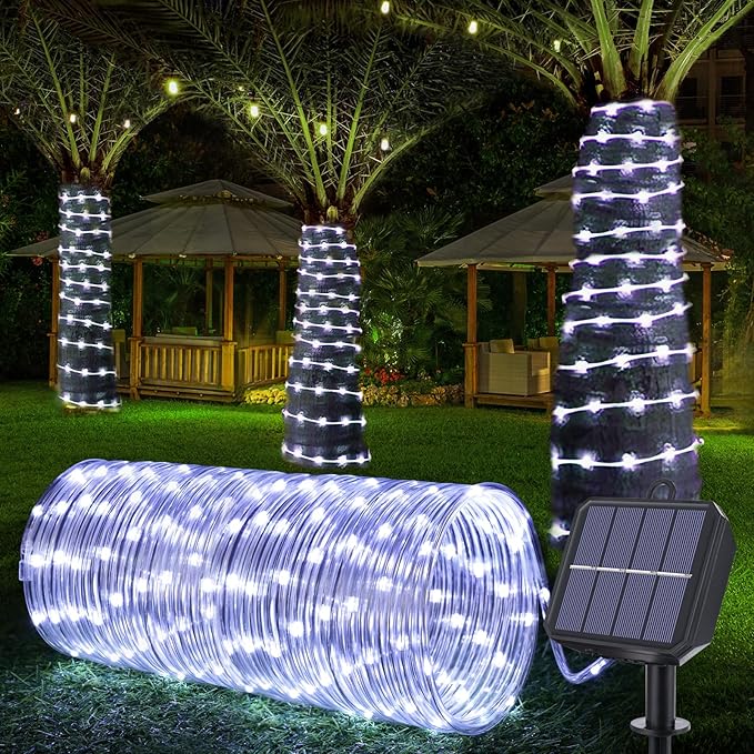 66FT Solar Rope Lights 200 LED Waterproof Flexible Tube String Lights for Garden Patio