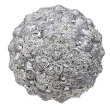 Silver Bridal Wedding Bouquet Handmade Luxury Rhinestone Brooch Pearl Bouquet For Bride Bridesmaid Quinceanera Satin Rose Artificial Flower Bouquet Wedding Silver 9.5In