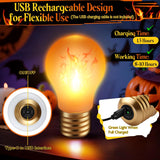 2 Pack Halloween Rechargeable A19 Flickering Flame Light Bulbs With E26 Conversion Interface & Silicone Hanging Sleeve, Fire Bulb For Christmas Party Decorations Outdoor Indoor Home Decor
