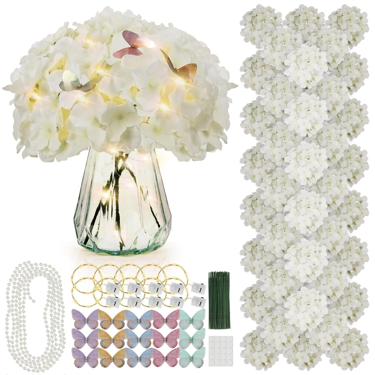 64Pcs Artificial Hydrangea Flowers Bulk With Stems, Full & Fluffy Silk Hydrangea Heads For Wedding Centerpieces, Table Decor And Diy Floral Arrangements(64, Ivory)