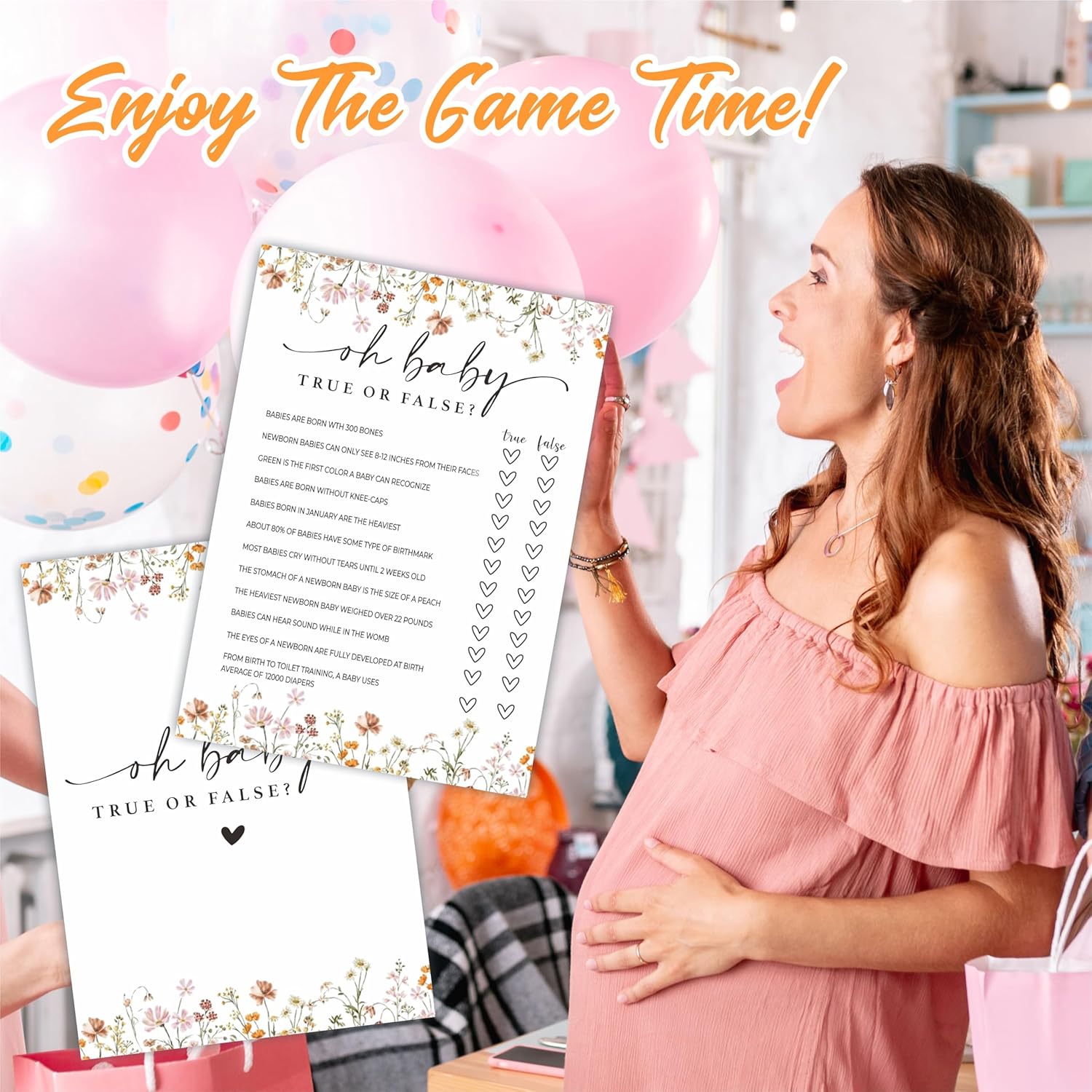 Baby Shower Game Cards, Oh Baby! Ture Or False Game Cards, Spring Flower, 30 Double-Sided Game Cards & 1 Answer Cards, Baby Announcement, Gender Reveal Party Favor, Activity & Supplies - G04