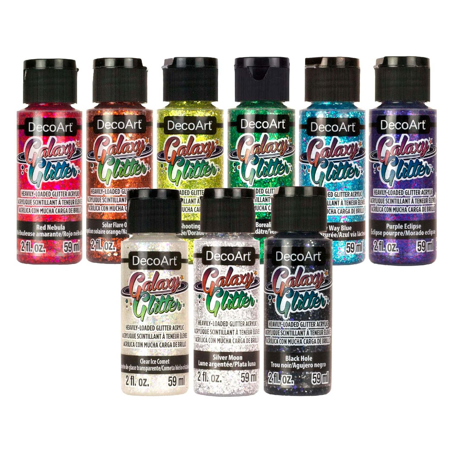 DecoArt Galaxy Glitter Rainbow Acrylic Paint Set – 9 Bottles (2 fl oz) – Bright Multicolor Glitter Paints for Crafting, Art Projects & Creative DIY Crafts