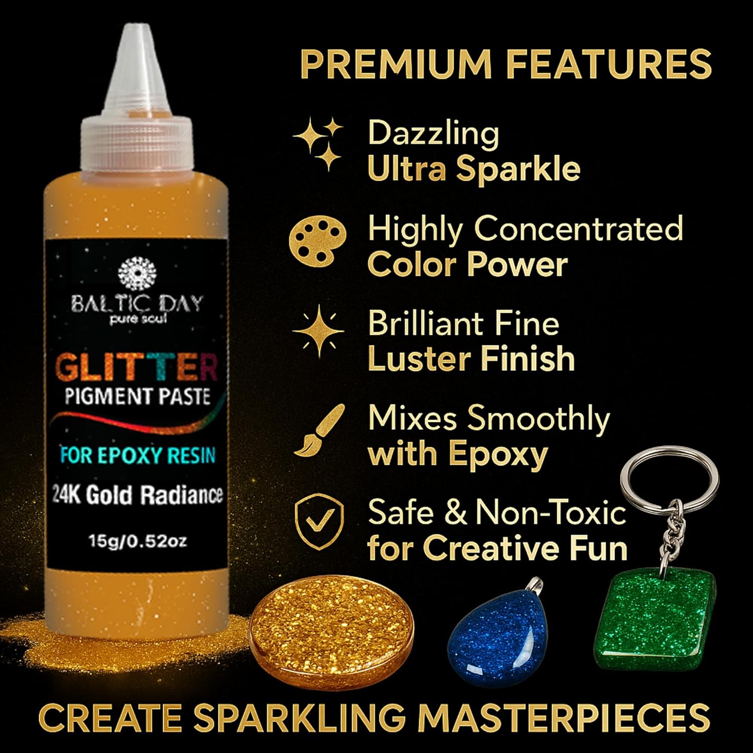 24K Gold Radiance Glitter Epoxy Pigment Paste Xl (6.7Oz/191G) – Ultra-Concentrated Opaque Resin Colorant With Metallic Shine | Gold Glitter Dye For Epoxy Resin Art, Tumblers, Jewelry & River Tables