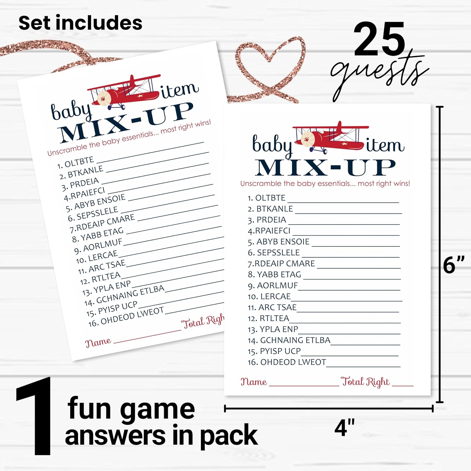 Airplane Baby Shower Games For Boys - Word Scramble Activity - Fun Gender Neutral Baby Shower Game For Guests - Adventure Theme In Red And Blue - 25 Cards, 4X6
