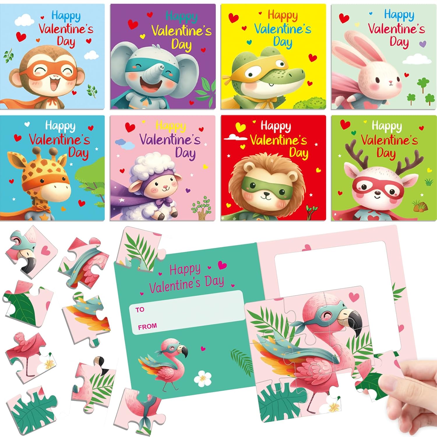 Valentines Day Cards With Jigsaw Puzzle For Kids 27 Pcs Valentine Classroom Gift Exchange School Toddlers Class Activities Prizes Holiday Birthday School Party Favors