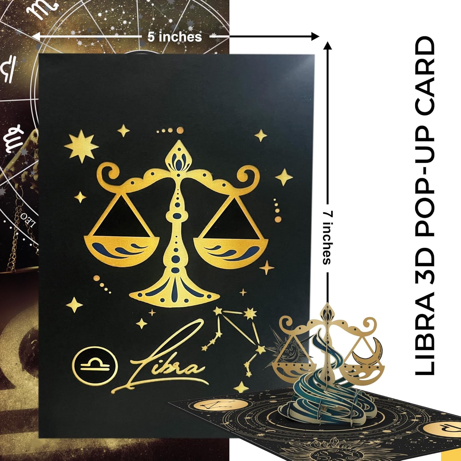 5"X7" Libra Birthday 3D Pop-Up Card – Celestial Constellation Horoscope Design – Mysterious Zodiac Gift For September 23Rd To October 22Nd Birthdays, Astrology Lovers, And Family