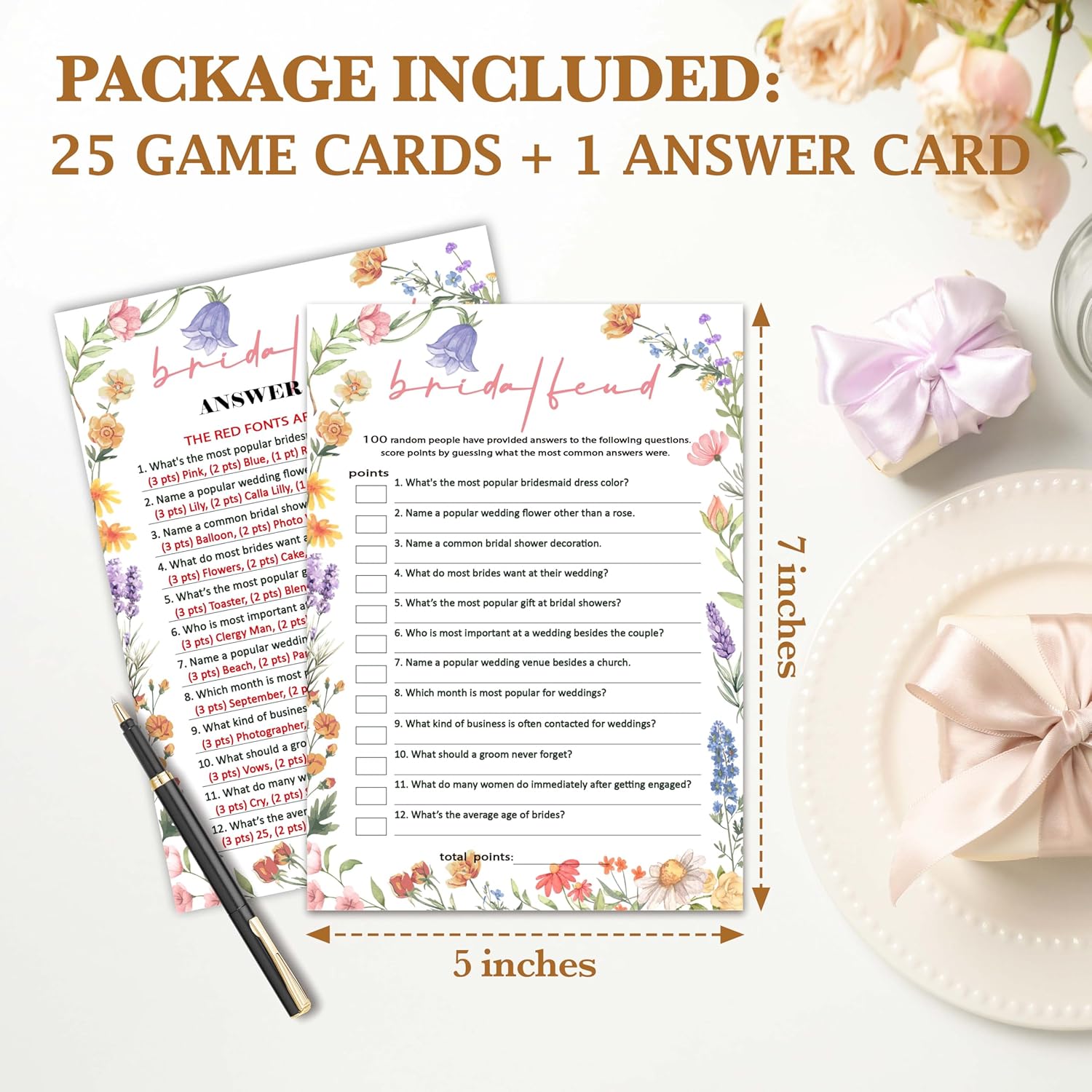 Bridal Shower Game, Wildflowers Theme Wedding Shower Games Cards For 25 Guests, Engagement Party Decorations Favors, Bachelorette Party Ideas And Activities Supplies, Wedding Games For Reception -B01