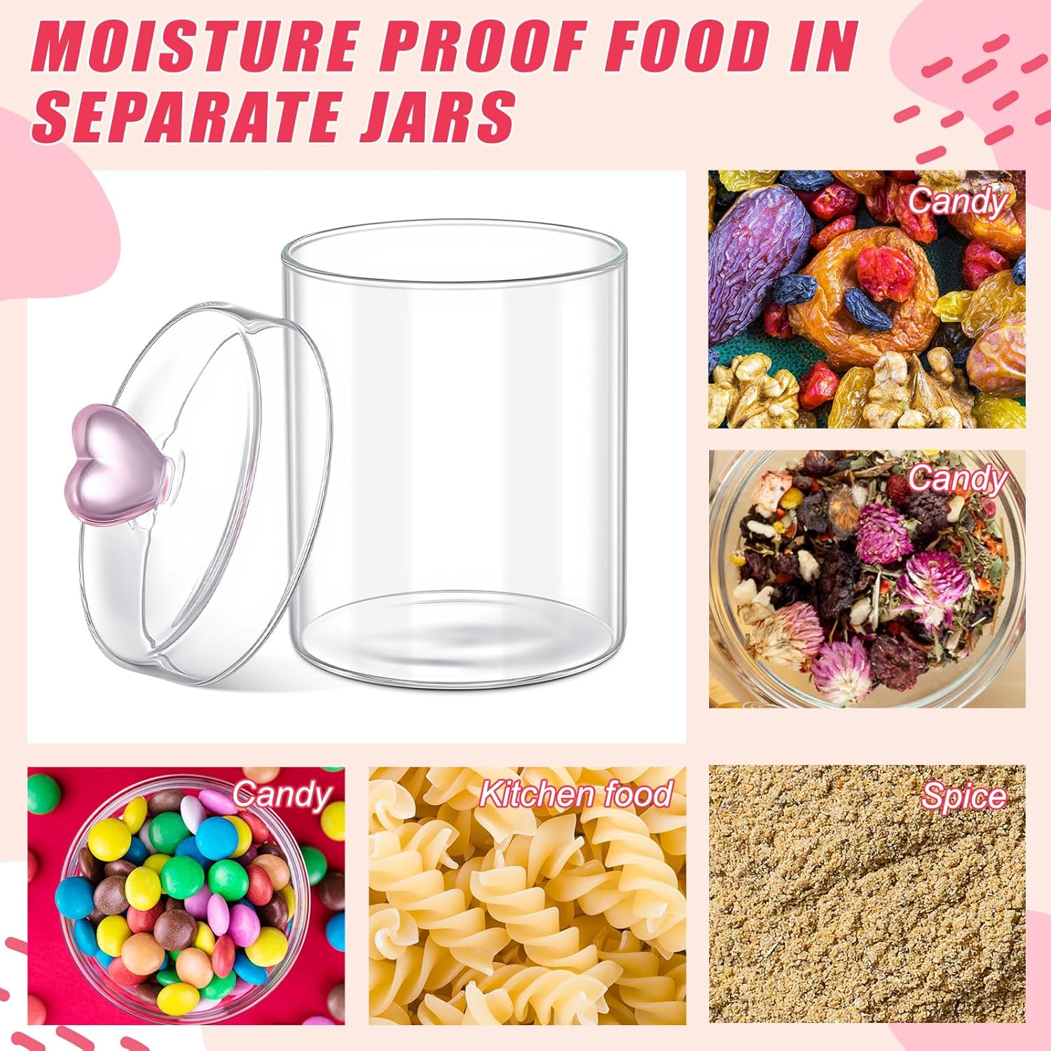 2 Pack Valentine'S Day Glass Cookie Jars Candy Jars With Heart Lids 30 Oz Clear Glass Canisters Cute Food Storage Organizers For Overnight Oats,Kitchen Cookies,Coffee Beans,Dry Goods,Tea