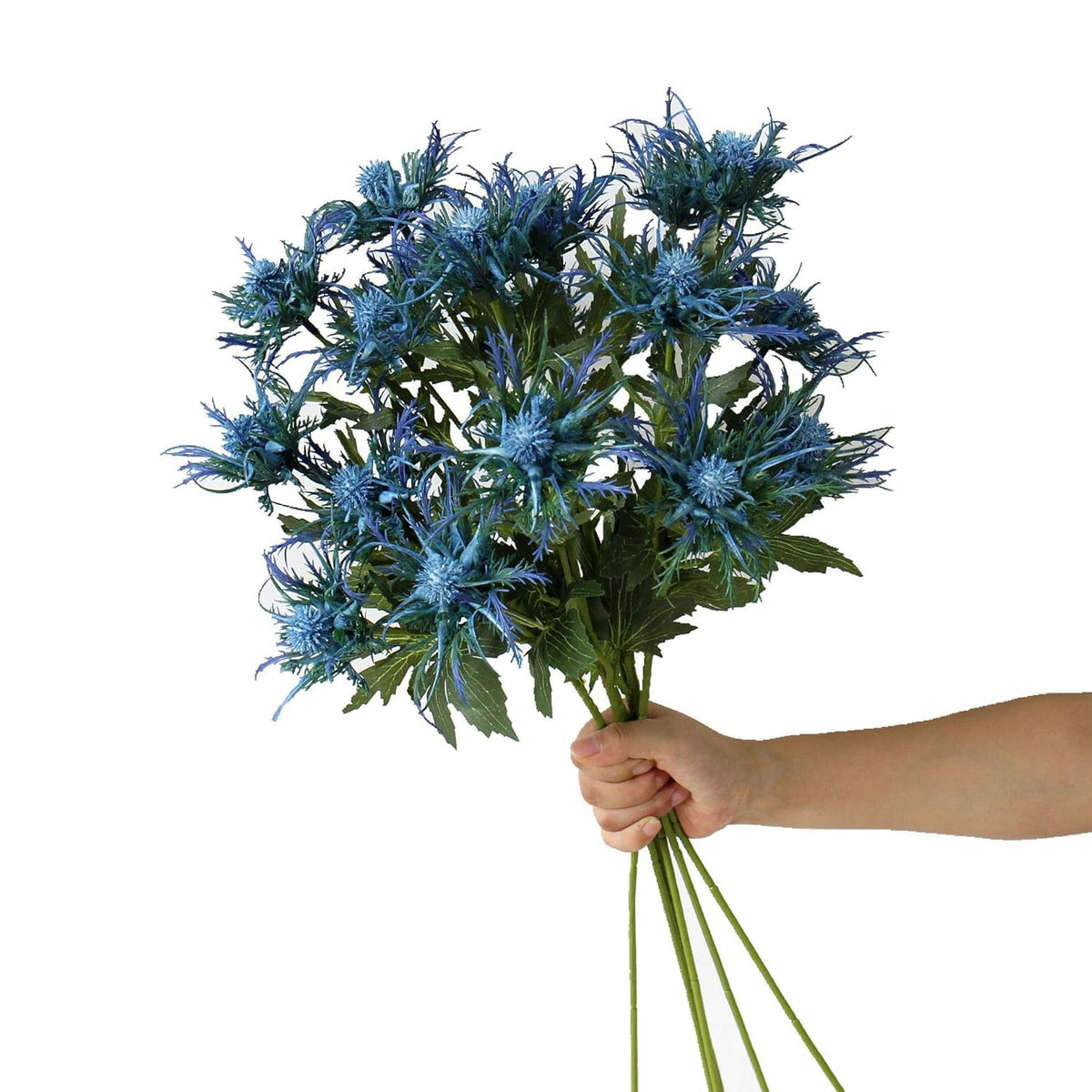 3 Branch Blue Artificial Thistle Flowers Bouquet, Long Stems Silk Thistle Flower, Real Size & Real Touch Fake Thistle Flowers Plants For Home Decor, Garden Wedding, Office, Prom Party