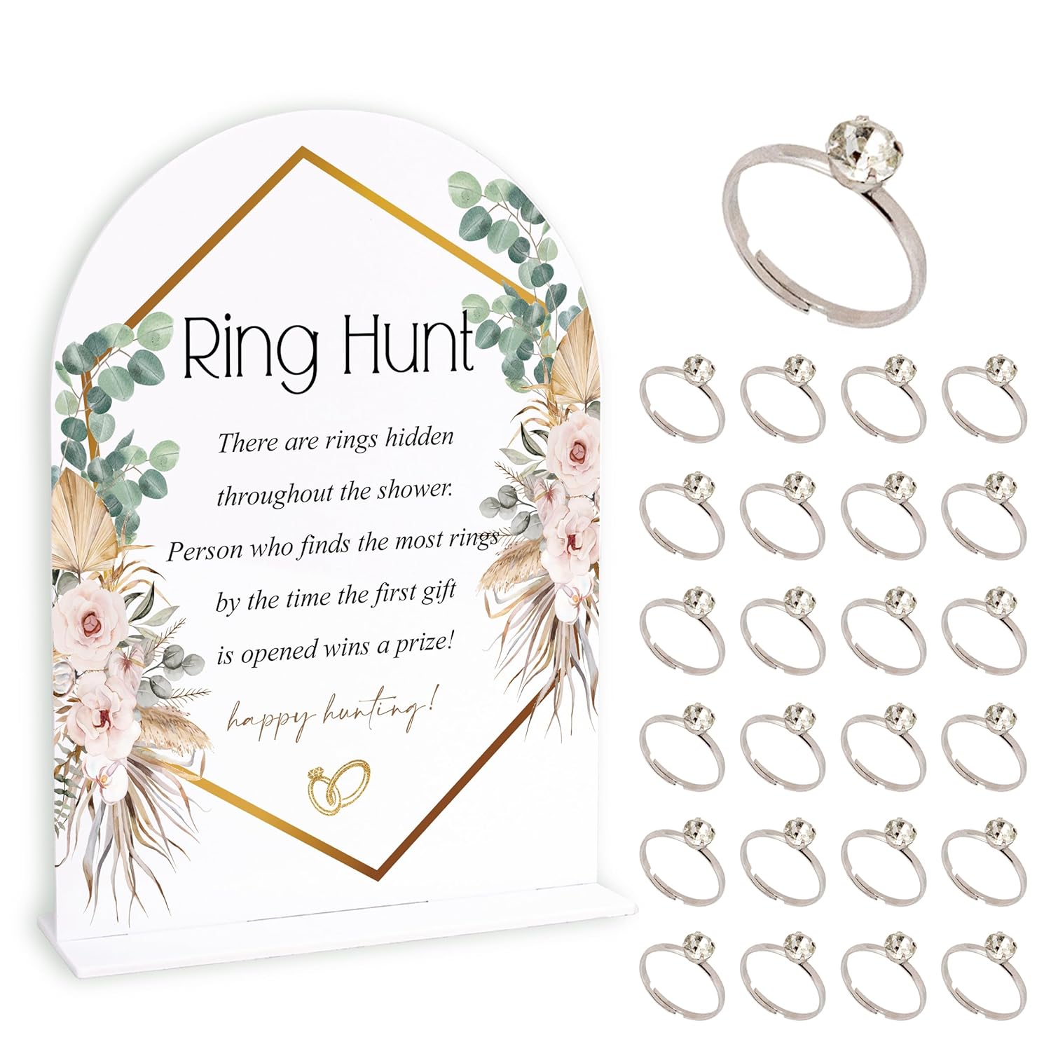 Rose Bridal Shower Party Ring Scavenger Hunt, The Ring Hunt Game, 1 Sign & 30 Rings, Bridal Shower Decoration, Wedding Party Games(Xzjz11)