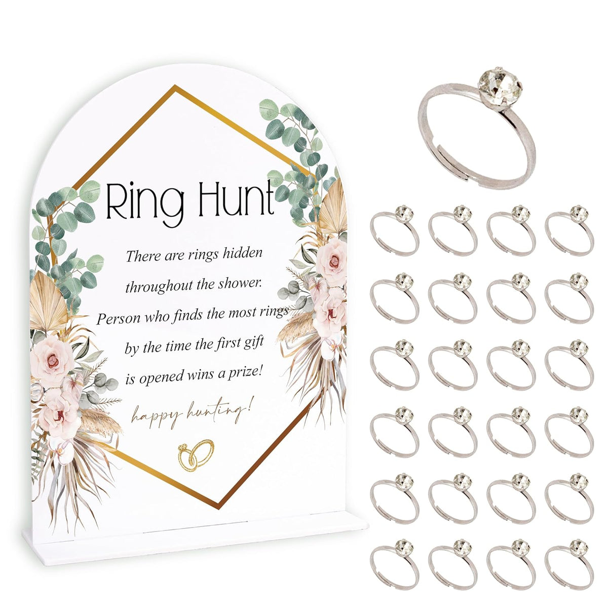 Rose Bridal Shower Party Ring Scavenger Hunt, The Ring Hunt Game, 1 Sign & 30 Rings, Bridal Shower Decoration, Wedding Party Games(Xzjz11)