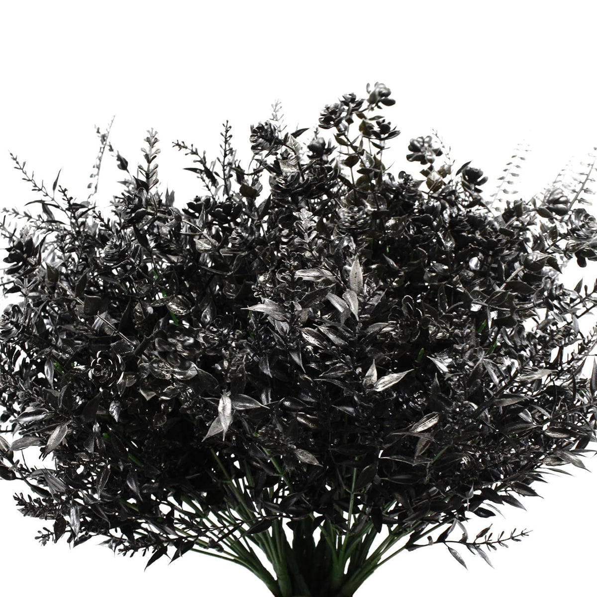 Black Artificial Flowers Outdoor, 12 Bundles Fake Plants, Uv Resistant Plastic Greenery Shrubs Plastic Plants For Halloween Decor, Garden, Porch, Window Box (12, Black)
