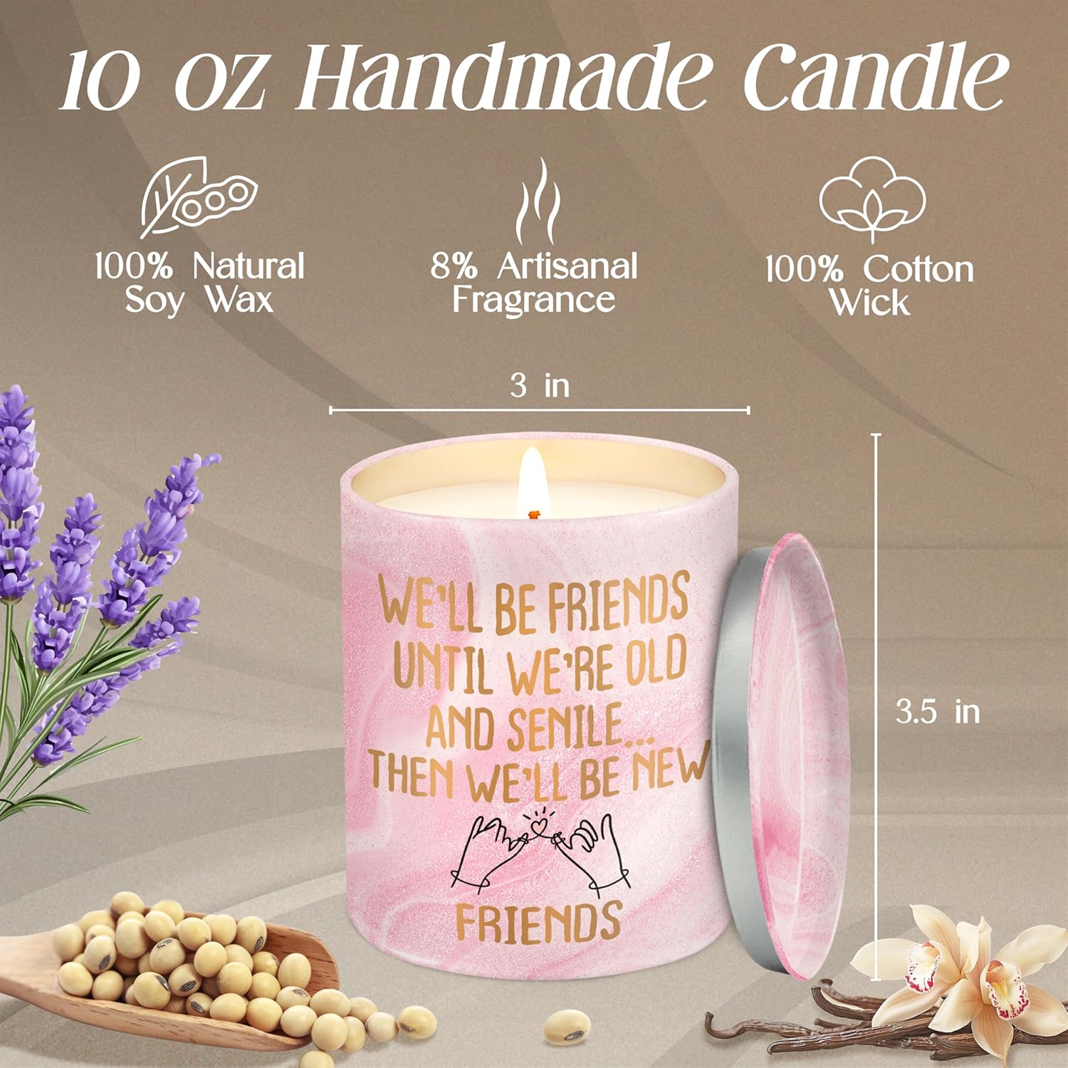 Galentines Day Gifts For Friends - Vanilla Lavender Pink Candles 10 Oz - Best Friend Birthday Gifts For Women Friendship Female Her, Long Distance Galentines Gift For Woman Bff Bestie
