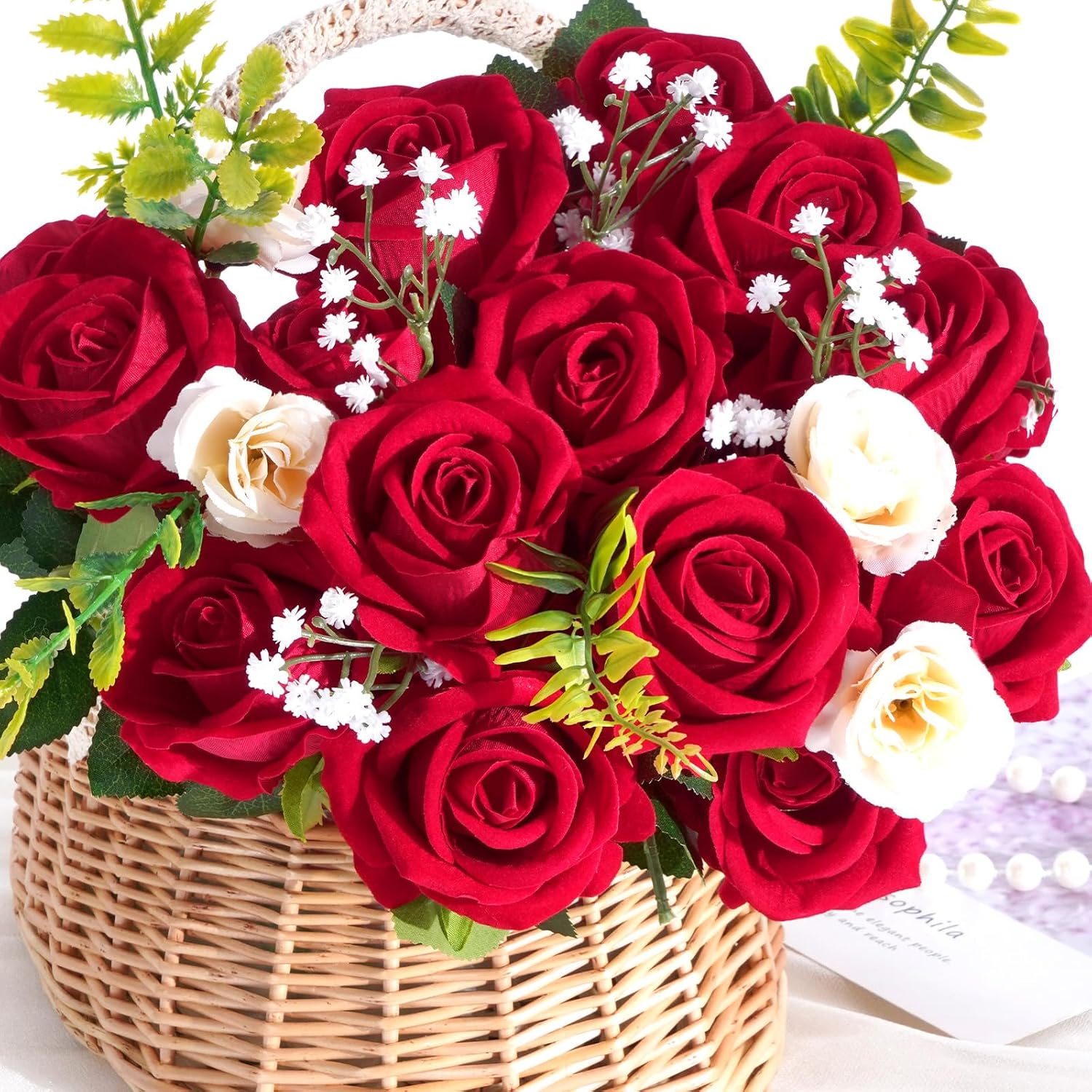 50 Pcs Red Roses Artificial Flowers, Real Touch Velvet Roses Bouquet Fake Flowers Bulk, Artificial Roses With Long Stems For Valentines Day Gift Diy Bridal Wedding Centerpiece Decorations