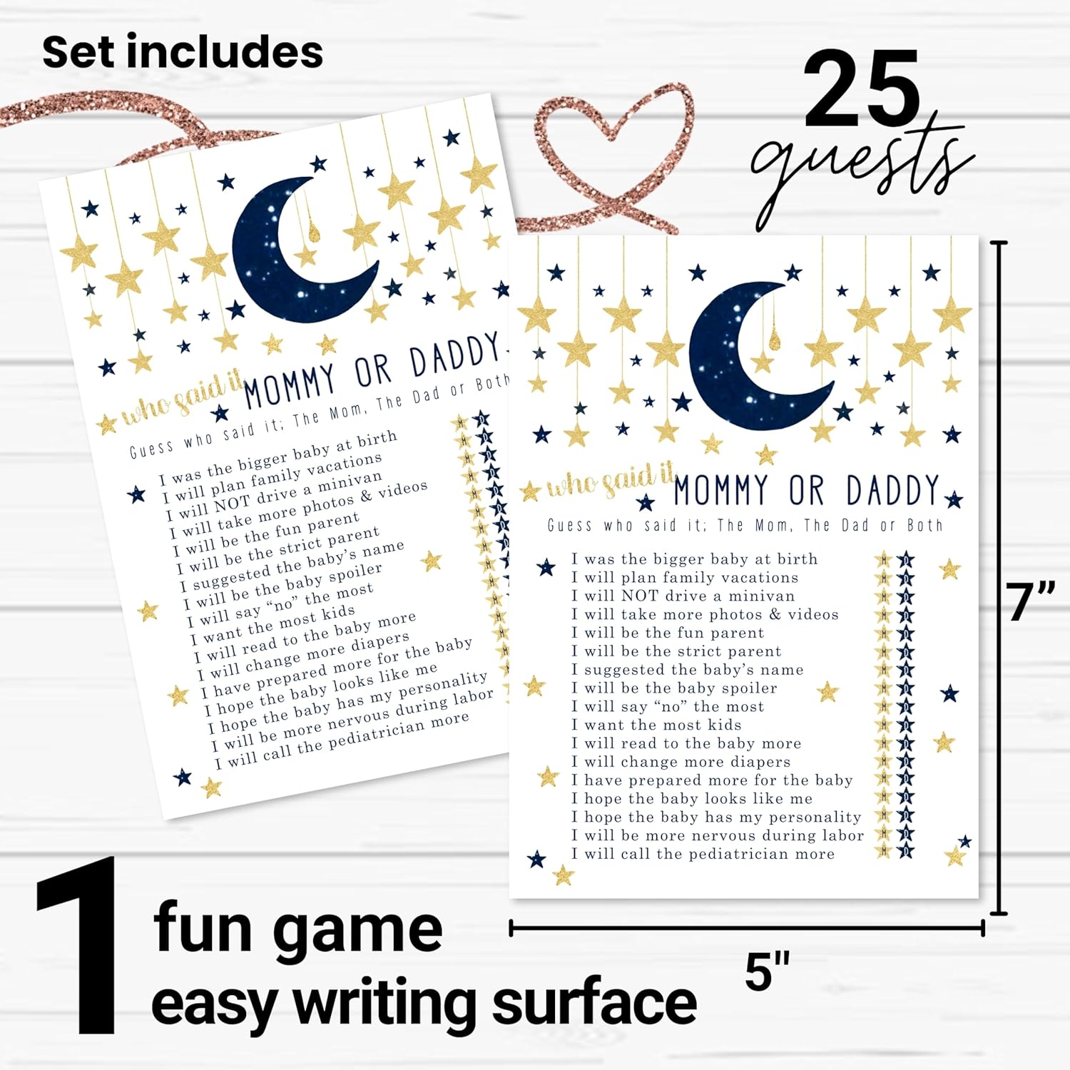 Twinkle Little Star Baby Shower Games For Boys - 25 Guess Who Mommy Or Daddy Game Cards - Fun Guessing Activities For Guests - Gender Neutral Star And Moon Theme
