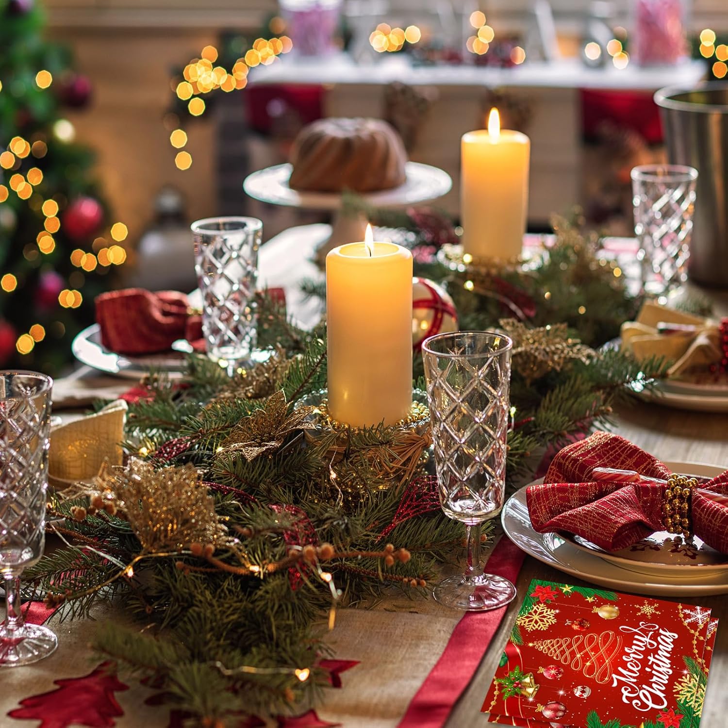 100 Pcs Merry Christmas Dinner Napkins For Christmas Theme Party Decorations, Disposable Red Gold Xmas Tree Xmas Ball Luncheon Paper Napkins For Winter Celebration Supplies 13X13 Inches