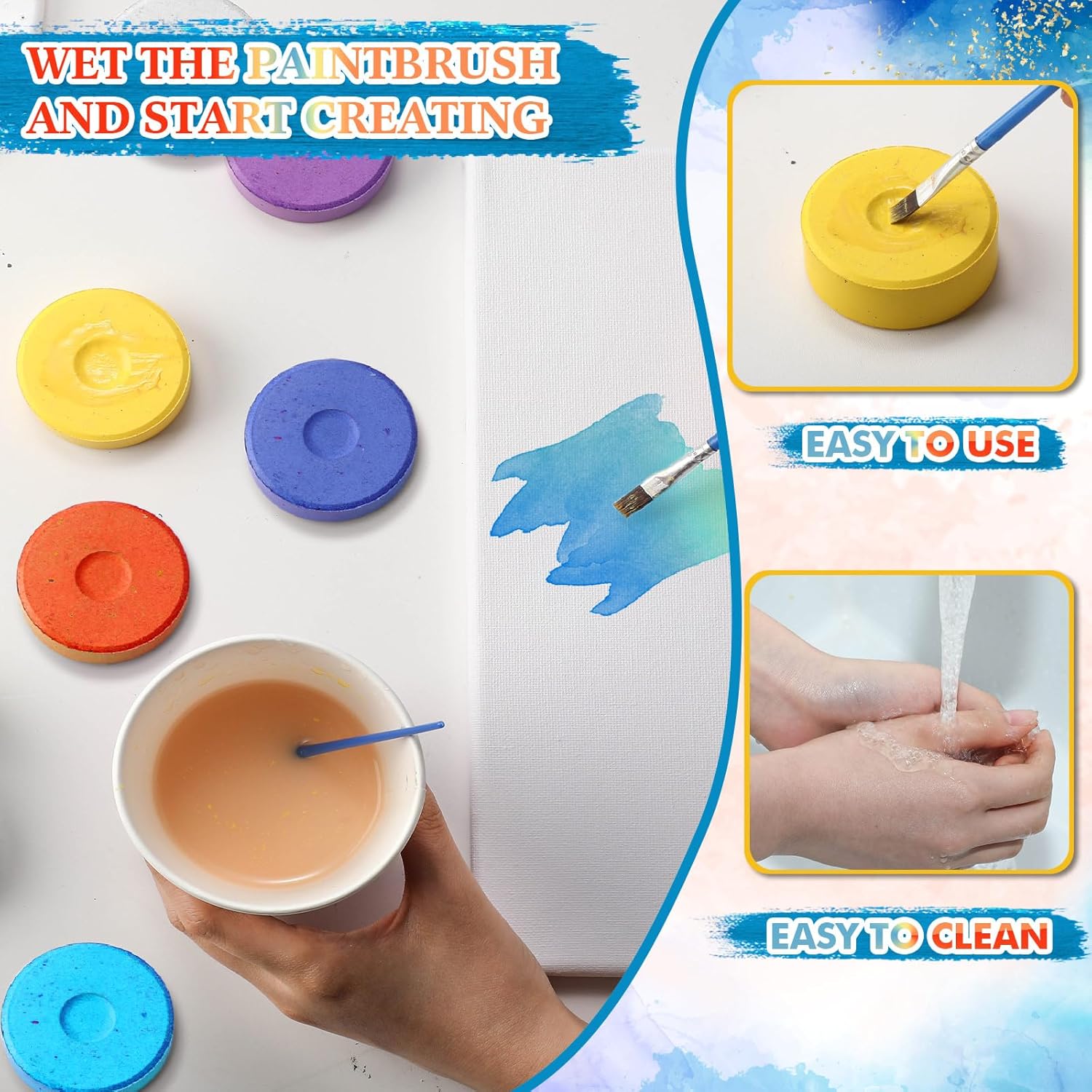 12 Pcs Tempera Paint Cakes 12 Colors Large Washable Cake Paint 2.24 X 0.71Inch Paints Blocks Art Supplies For Classroom Art Painting Drawing