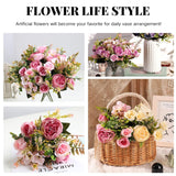 Artificial Flowers, Pink Artificial Peony Small Silk Flowers Fake Peonies Bouquet Rose Flower Arrangement Table Centerpiece For Dining Party Home Decoration(Pink)