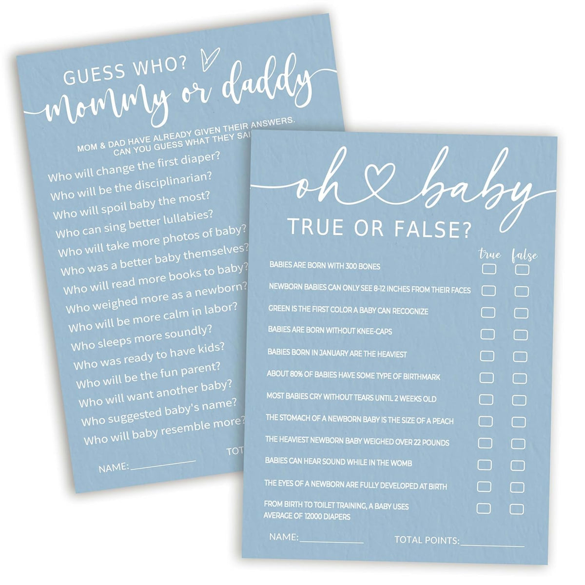 Baby Shower Games For Girl Or Boy, 5"" X 7"" Baby Shower Game Cards Ideas, Blue Minimalism Gender Reveal Party Decorations Supplies - A08, Medium