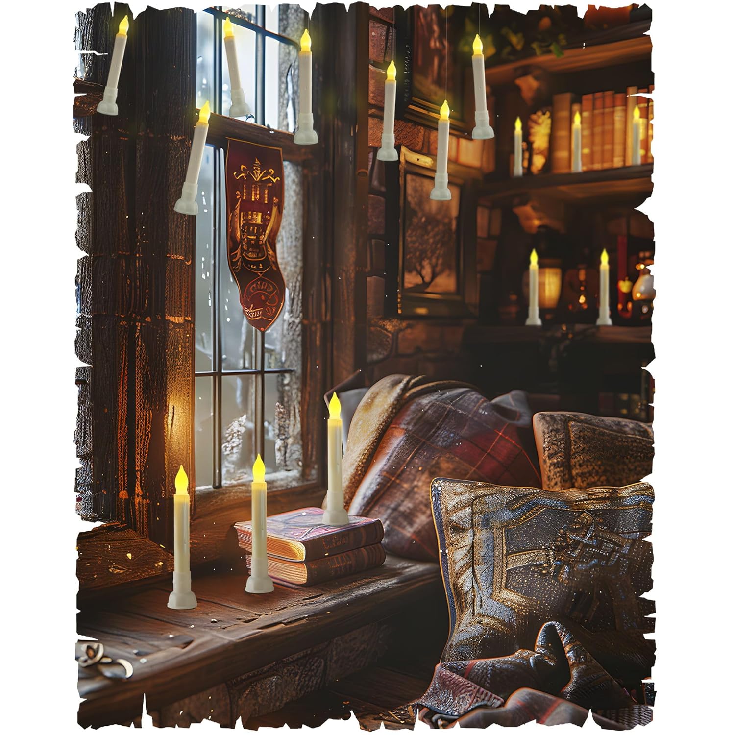 Batteries Included Floating Candles With Wand Remote, 12Pcs Flickering Warm Light Flameless Taper Candles, Magic Hanging Candles With Base For Birthday Party, Halloween Decorations
