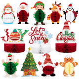 12 Pack Christmas Party Honeycomb Centerpieces for Table Decorations, Xmas Center Pieces Table Topper with Gnome Santa Snowman Tabletop Centerpieces Decor Holidays Winter Office Party Supplies