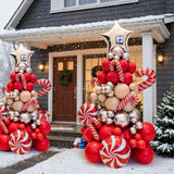 Christmas Balloon Arch Kit - Christmas Tree Garland Xmas Red Silver Beige And Candy Foil Silver Star Balloons For Christmas Party Decorations Birthday Party New Year Party