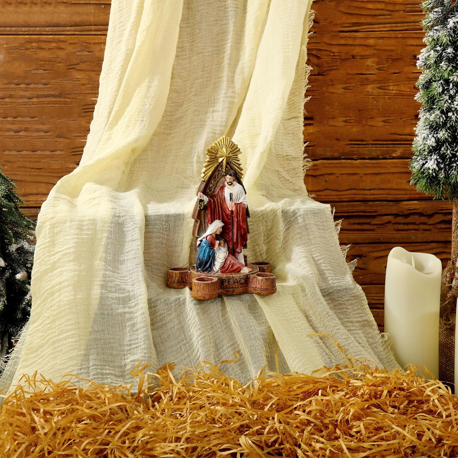 2 Pcs Christmas Nativity Table Runner With Nativity Raffia Grass 70.87 X 37.4 Inch Nativity Scene Decoration Rustic Nativity Tablecloth For Christmas Party Kitchen Farmhouse Home Table