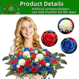 Headstone Flower Saddle,Large Artificial Cemetery Flowers For Grave Roses & Chrysanthemums Cemetery Memorial Flowers For Outdoor Grave Decorations (Red)