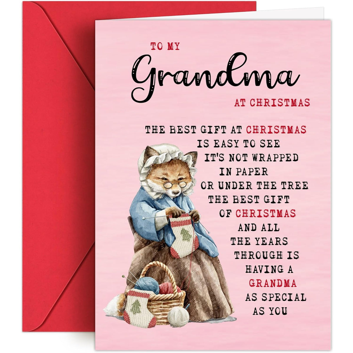 Christmas Card For Grandma - 5" X 7" Unique Grandma Christmas Card With Envelopes, Xmas Cards For Grandmother, Merry Xmas Gifts For Nana Mimi Gigi Abuela Mamaw From Grandson Granddaughter