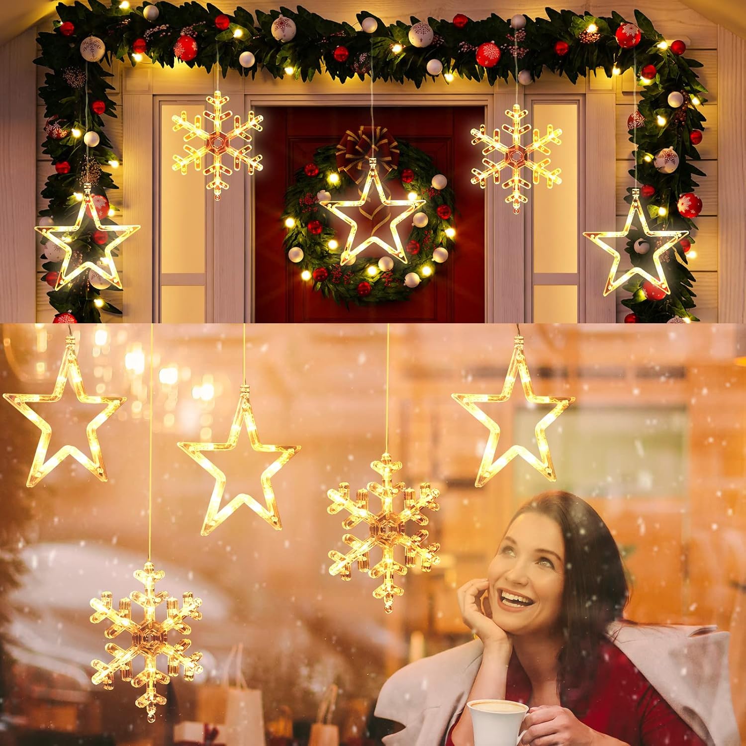 5 Pieces Christmas Window Lights Decorations Christmas Lighted Sign Warm White Battery Operated Backdrop Silhouette Stri
