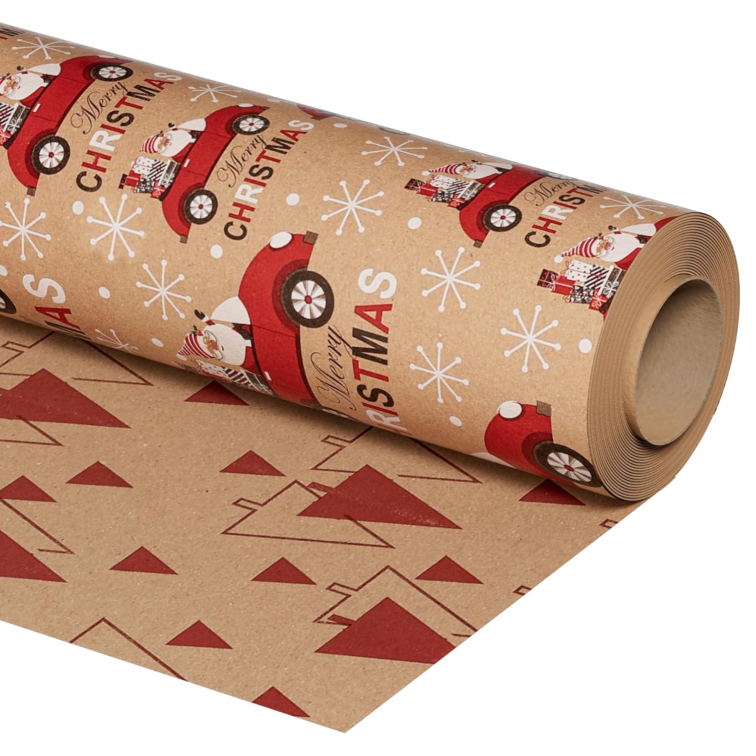 Reversible Christmas Wrapping Paper Roll, 17 Inch X 33 Feet, Holiday Gift Wrapping Paper Red Car And Tree Snowflake Wrapping Paper For Christmas, Holiday, Party