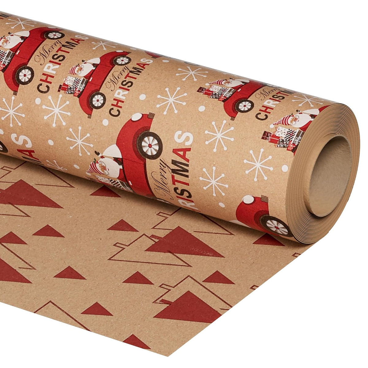 Reversible Christmas Wrapping Paper Roll, 17 Inch X 33 Feet, Holiday Gift Wrapping Paper Red Car And Tree Snowflake Wrapping Paper For Christmas, Holiday, Party