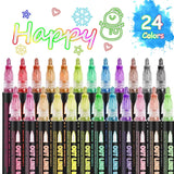 Double Line Outline Markers 24 Colors Super Squiggles Glitter Markers Self Outline Metallic Markers, Doodle Shimmer Markers Drawing Pens For Christmas Greeting Card, Birthday Gift, Diy Art Crafts