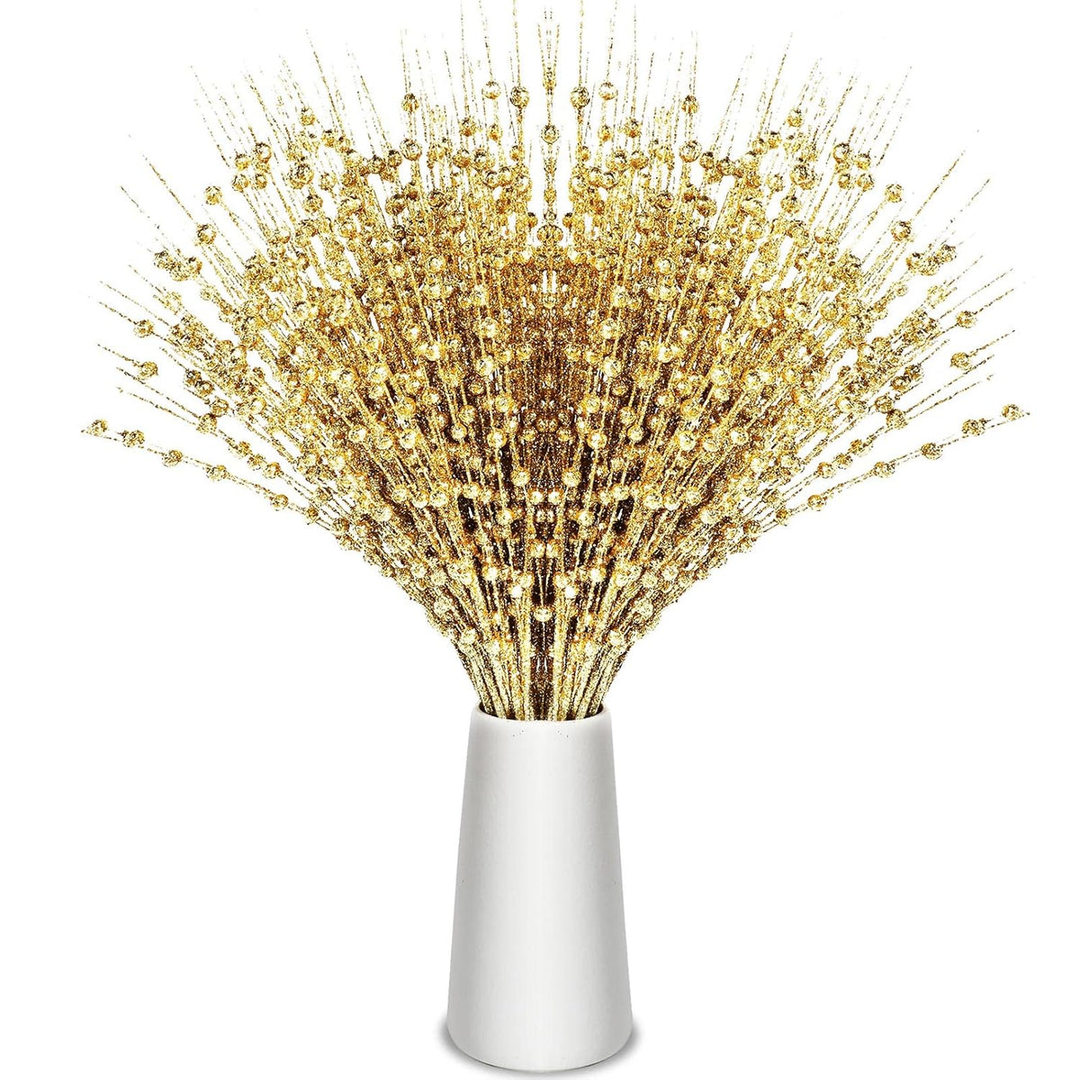 30 Pcs Christmas Artificial Glitter Berry Stem Decorations 17 Inch Faux Stick Floral Pick Centerpiece Bouquet Flower Bead Twigs For Centerpiece Tree Wreath Xmas Ornaments Home(Gold)