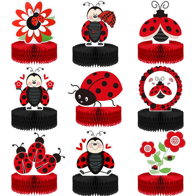 9 Pieces Ladybug Party Decorations Supplies Ladybug Honeycomb Centerpi