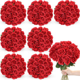 200 Pcs Artificial Roses Realistic Flowers Bulk Real Looking Fake Silk Rose Bouquets With Long Stem Flowers For Wedding Table Centerpieces Bridal Shower Party Home Garden Decor (Red)