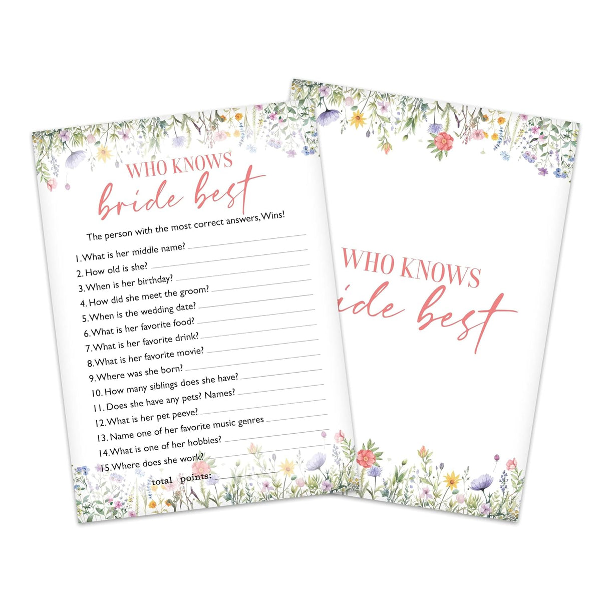 Bridal Shower Games, 25 Game Cards, Wildflowers Theme Games Card For Wedding, Bridal Shower, Engagement, Bachelorette Party, Wedding Party Game For Decorations Favors Supplies -A09