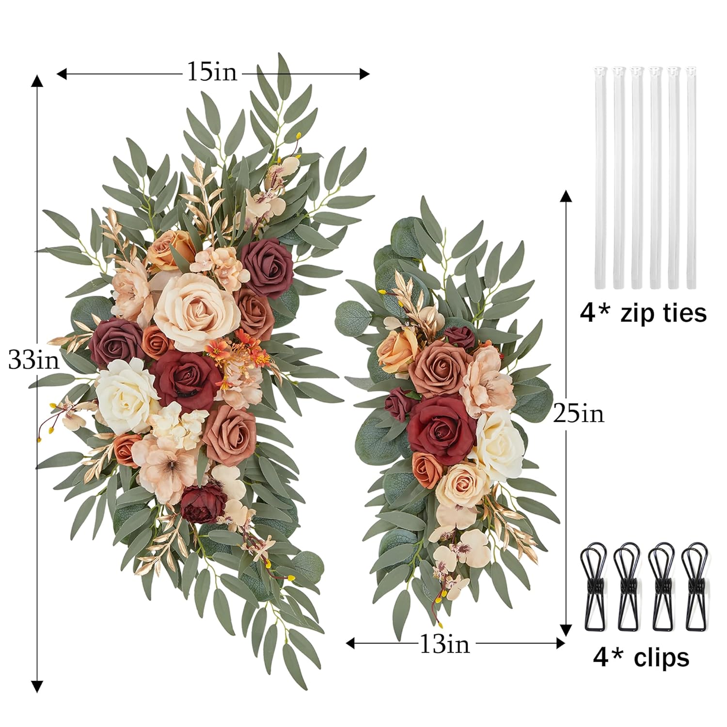 Wedding Arch Flowers Set Of 2 Flower Swag Arrangements Burnt Orange Wedding Welcome Signs Terracotta Flowers For Wedding Ceremony And Reception Backdrop