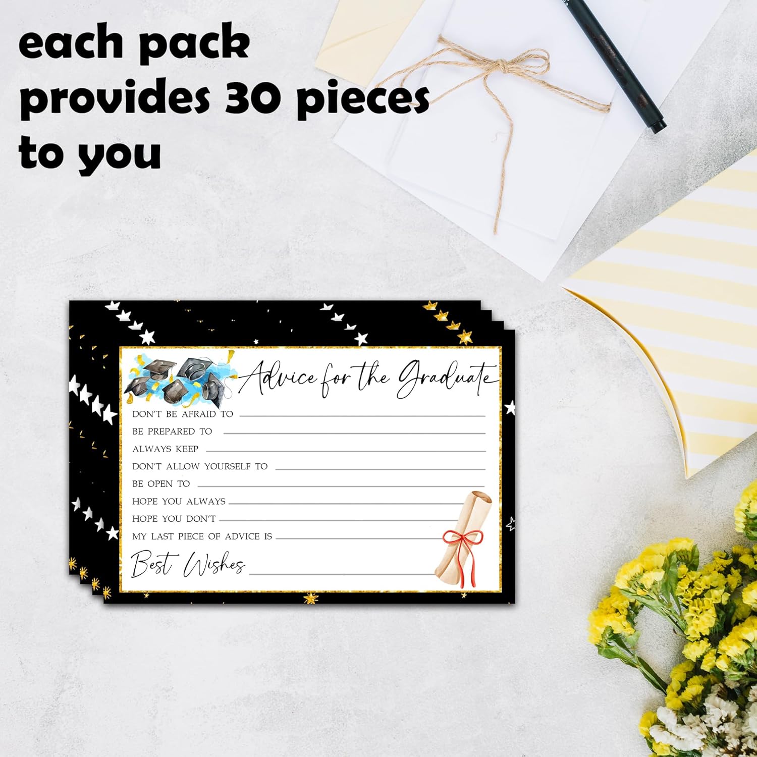30 Graduation Party Advice Wishes Cards For Graduate Class Of 2026 - 4 X 6" Golden & Black Advice & Wish Card - High School, University Graduation Party, Grad Game Activity Supplies & Decoration - A02