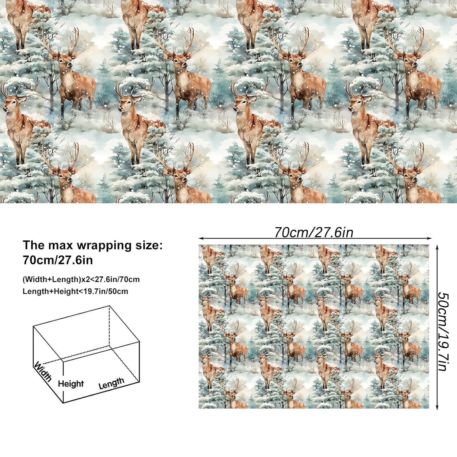 Watercolor Christmas Wrapping Paper 6 Style Reindeer Santa Forest And Flower Holiday Style Gift Wrap For Winter Party Vacation Baby Shower - 20 X 28 Inches 6 Folded Sheets