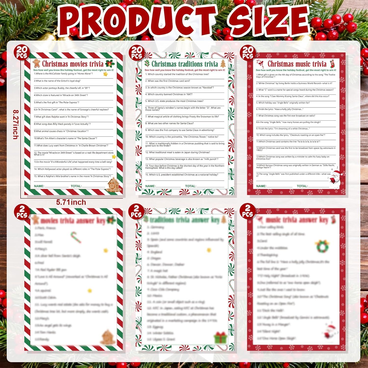 66 Pcs Christmas Trivia Game Cards Christmas Games For Family Party Merry Xmas Trivia Paper Holiday Activity Guessing Card Large Groups Adults Annual Festive Events Decorations Gifts With Answer Key