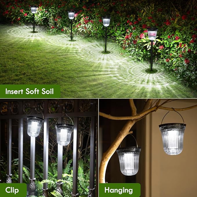 6 Pack 200LM Solar Pathway Lights Waterproof Super Bright Auto On Off Yard Walkway Lights
