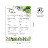 Succulents Baby Shower Games — Baby Trivia Game — Pack Of 25 — Fun Facts Floral Greenery Succulent Theme Co-Ed Couples Shower Activity, Rustic Gender Neutral Reveal Party G300-Trv