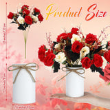 3 Sets 3 Sets Valentine'S Day Table Centerpiece Artificial Roses With Fake Bouquets And Metal Pot Vase Floral Arrangements For Wedding Holiday Dining Event Table Decor (Red)