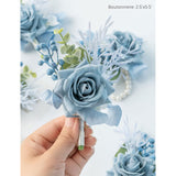 Wrist Corsage Wristlet And Boutonniere Set For Wedding Bridesmaid Mother Grandmother For Bridal Shower Wedding Artificial Roses Flower Prom Set Of 2 (Dusty Blue)