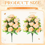 2 Bouquets Artificial Cemetery Flowers For Grave Memorial 18 Heads Rose Silk Flower Faux Roses Arrangement For Valentine'S Headstone Tombstone Decoration Graves 17.72 Inch(Champagne Gold)