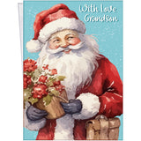 Grandson Christmas Card - Large Card Opens To 10" X 7.75" - Made In Chicago - Classic Santa Claus - Premium Envelope Included & Shipped In Sturdy Mailer - With Love 1012