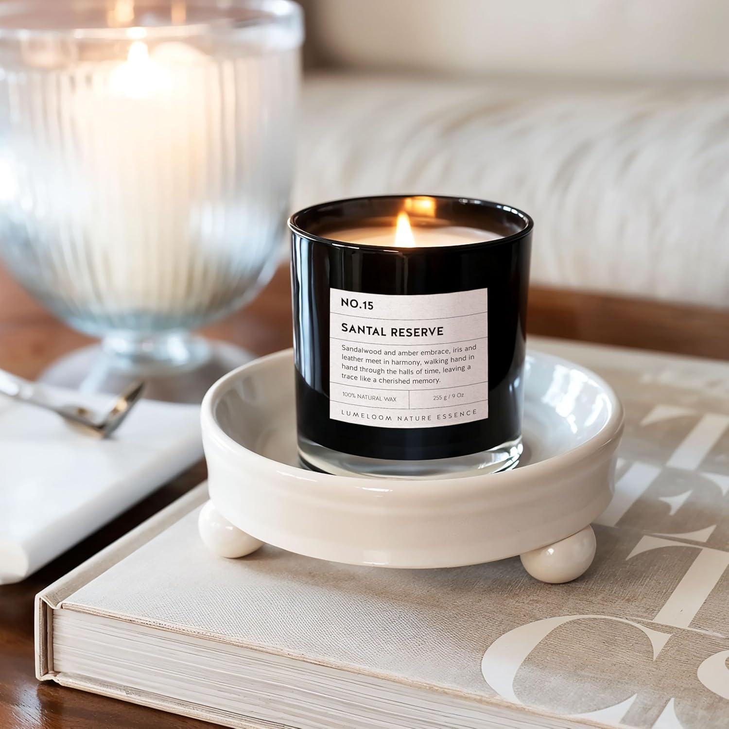 Santal Reserve Luxury Scented Candles, 9Oz Soy Wax Candles For Home Scented, Sandalwood, Amber, Iris & Leather Scent, Long Burning Time, Gifts For Women, Men, Sister, Teacher, Christmas